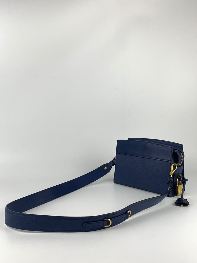 1BH043 Blue Calfskin / Saffiano Crossbody Bag