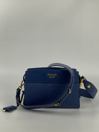 1BH043 Blue Calfskin / Saffiano Crossbody Bag