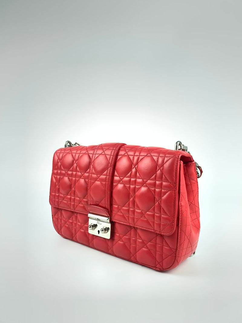 Red/Fuschia Cannage Quilted Lambskin Leather Miss Dior Medium Flap Bag