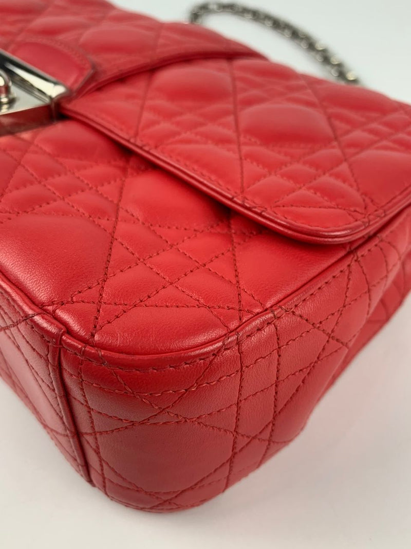 Red/Fuschia Cannage Quilted Lambskin Leather Miss Dior Medium Flap Bag