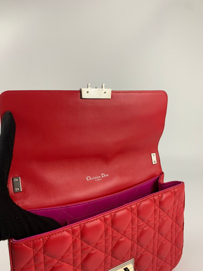 Red/Fuschia Cannage Quilted Lambskin Leather Miss Dior Medium Flap Bag