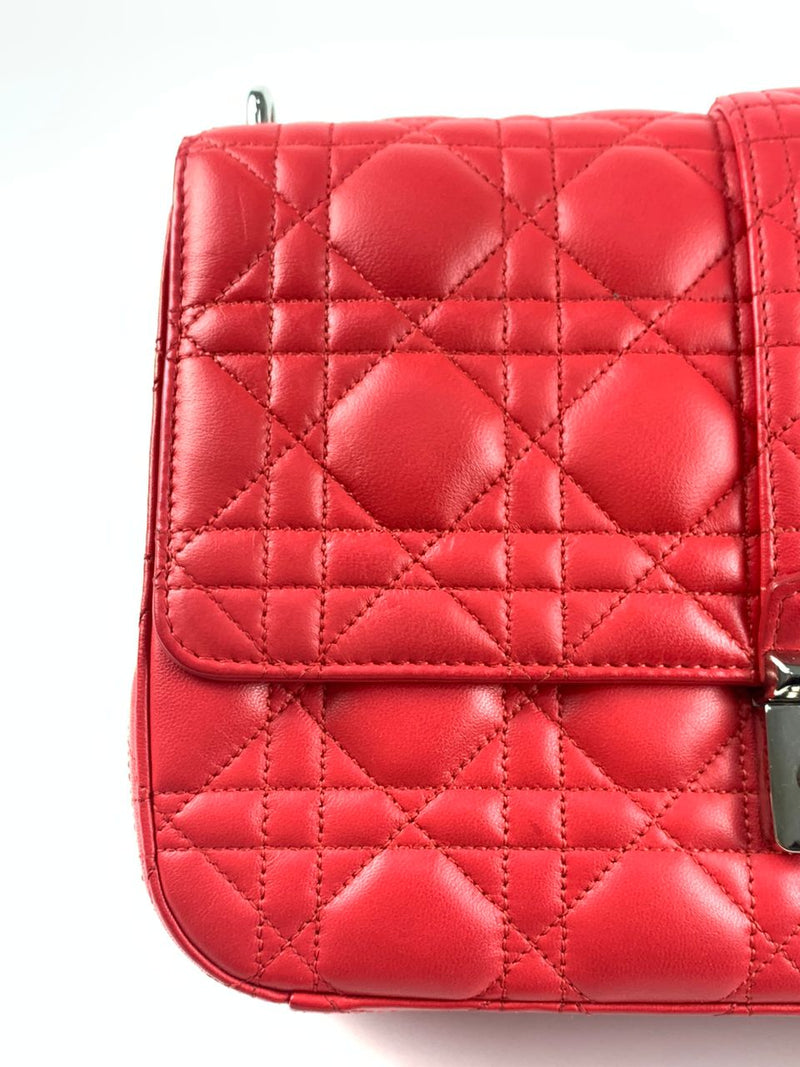 Red/Fuschia Cannage Quilted Lambskin Leather Miss Dior Medium Flap Bag