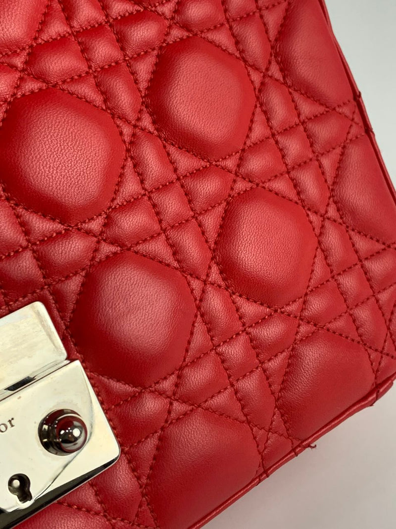 Red/Fuschia Cannage Quilted Lambskin Leather Miss Dior Medium Flap Bag