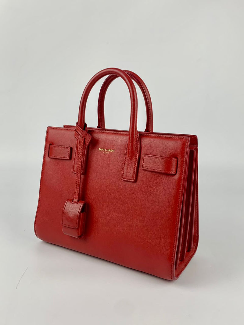 Red Calfskin Leather Nano Sac de Jour Bag