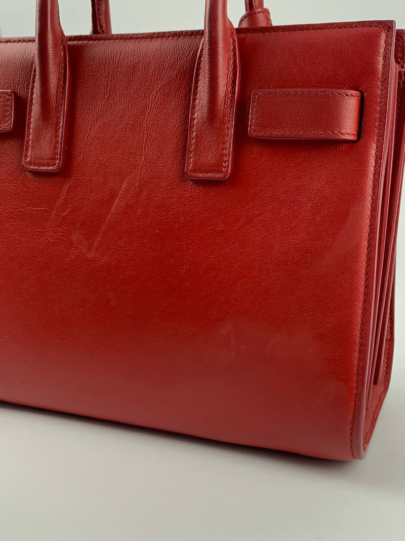 Red Calfskin Leather Nano Sac de Jour Bag