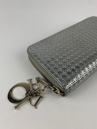 Silver Patent Microcannage Lady Dior Voyageur Wallet