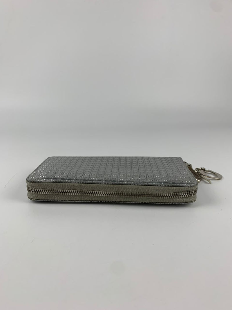 Silver Patent Microcannage Lady Dior Voyageur Wallet