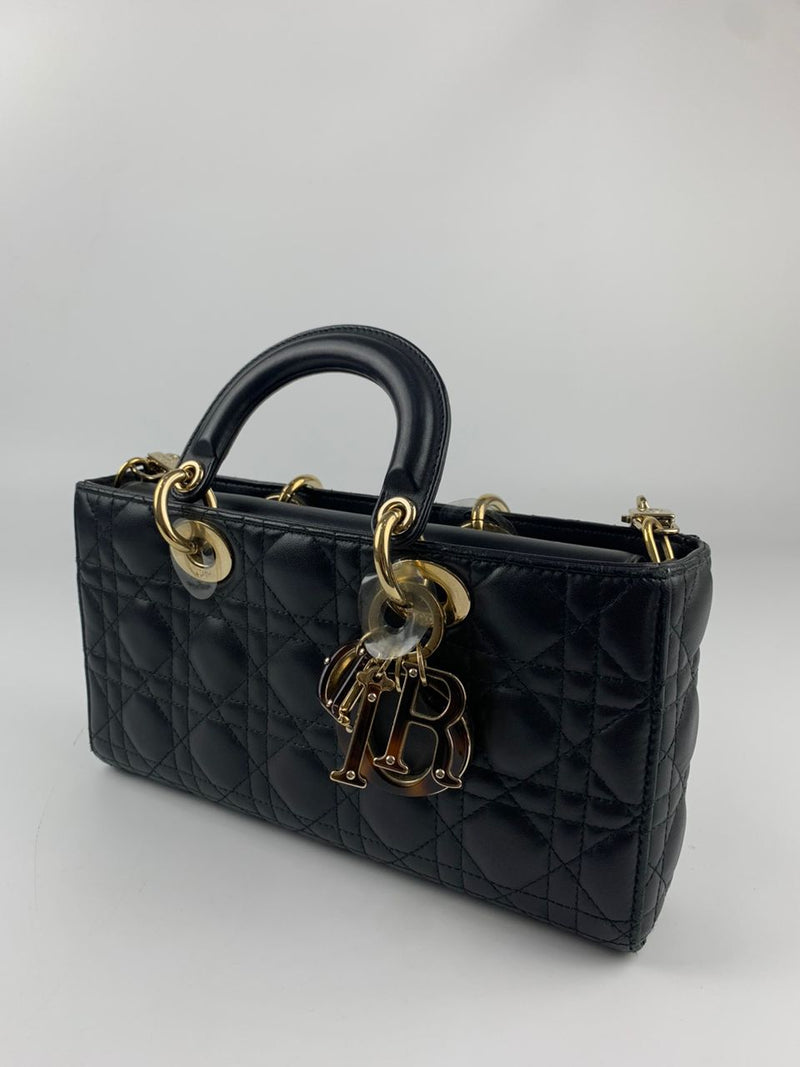 Cannage Lambskin Medium Lady D-Joy Bag LGHW with Tortoise Shell Charms