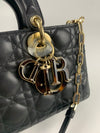 Cannage Lambskin Medium Lady D-Joy Bag LGHW with Tortoise Shell Charms