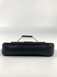 Black Satin / Leather Clutch Bag with Short Chain