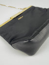 Black Satin / Leather Clutch Bag with Short Chain