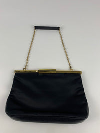 Black Satin / Leather Clutch Bag with Short Chain