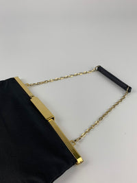 Black Satin / Leather Clutch Bag with Short Chain