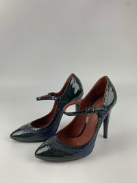 Green Patent Leather / Brown Leather Mary Jane Pumps