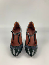 Green Patent Leather / Brown Leather Mary Jane Pumps