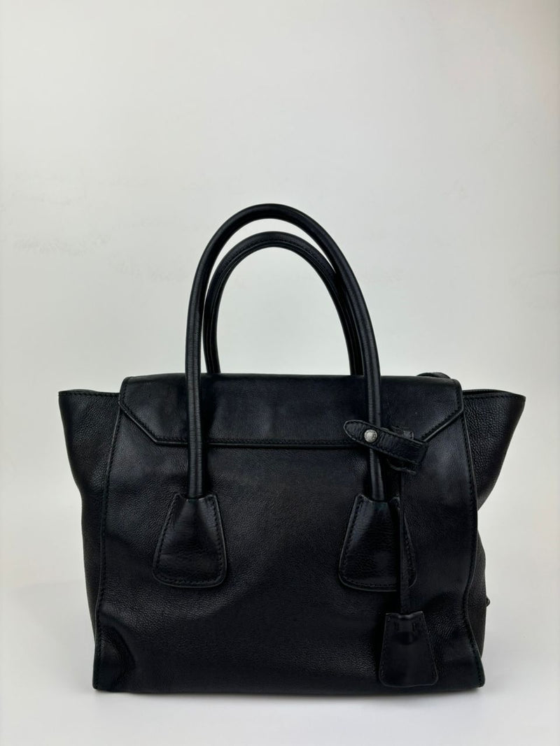 BN2665 Double Handle Tote in Black Glaze Calf Leather