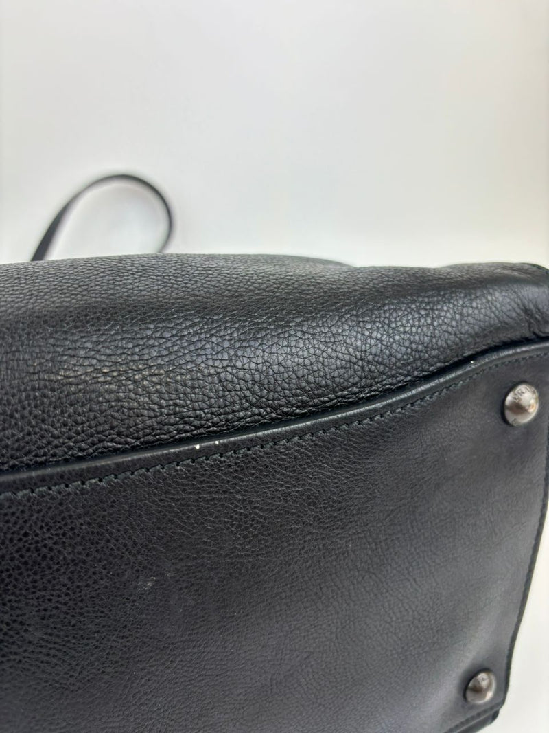 BN2665 Double Handle Tote in Black Glaze Calf Leather