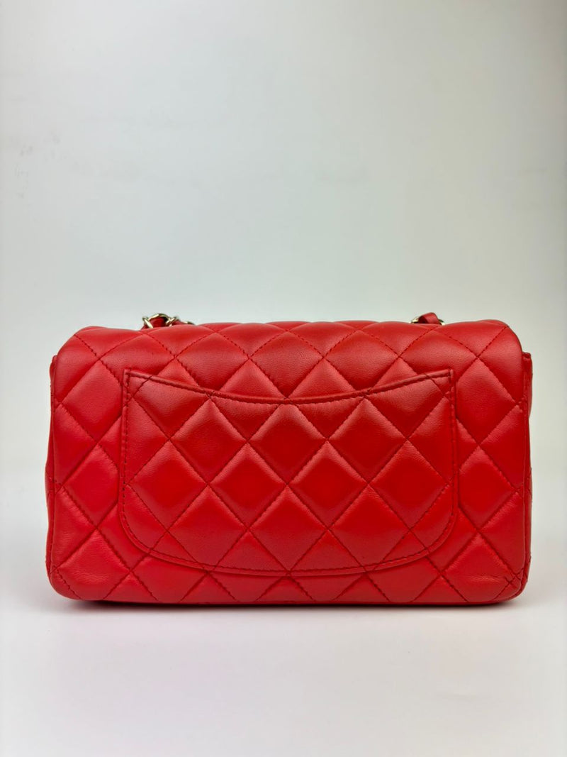 Classic Mini Rectangular Flap in Red Lambskin GHW