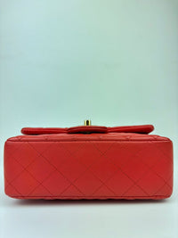 Classic Mini Rectangular Flap in Red Lambskin GHW