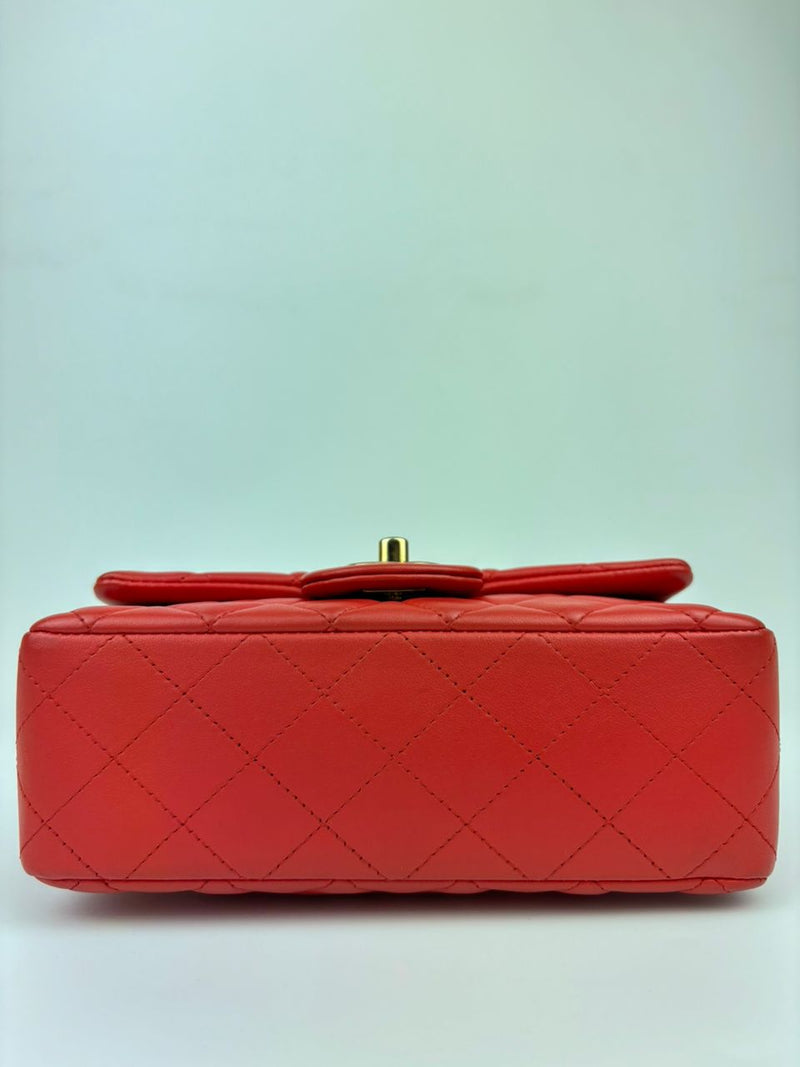 Classic Mini Rectangular Flap in Red Lambskin GHW