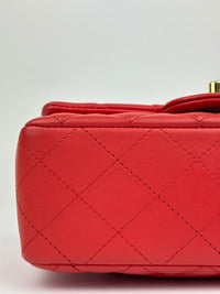 Classic Mini Rectangular Flap in Red Lambskin GHW