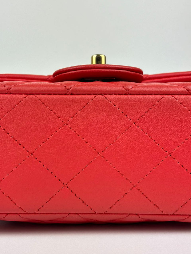 Classic Mini Rectangular Flap in Red Lambskin GHW