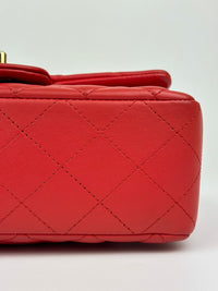 Classic Mini Rectangular Flap in Red Lambskin GHW