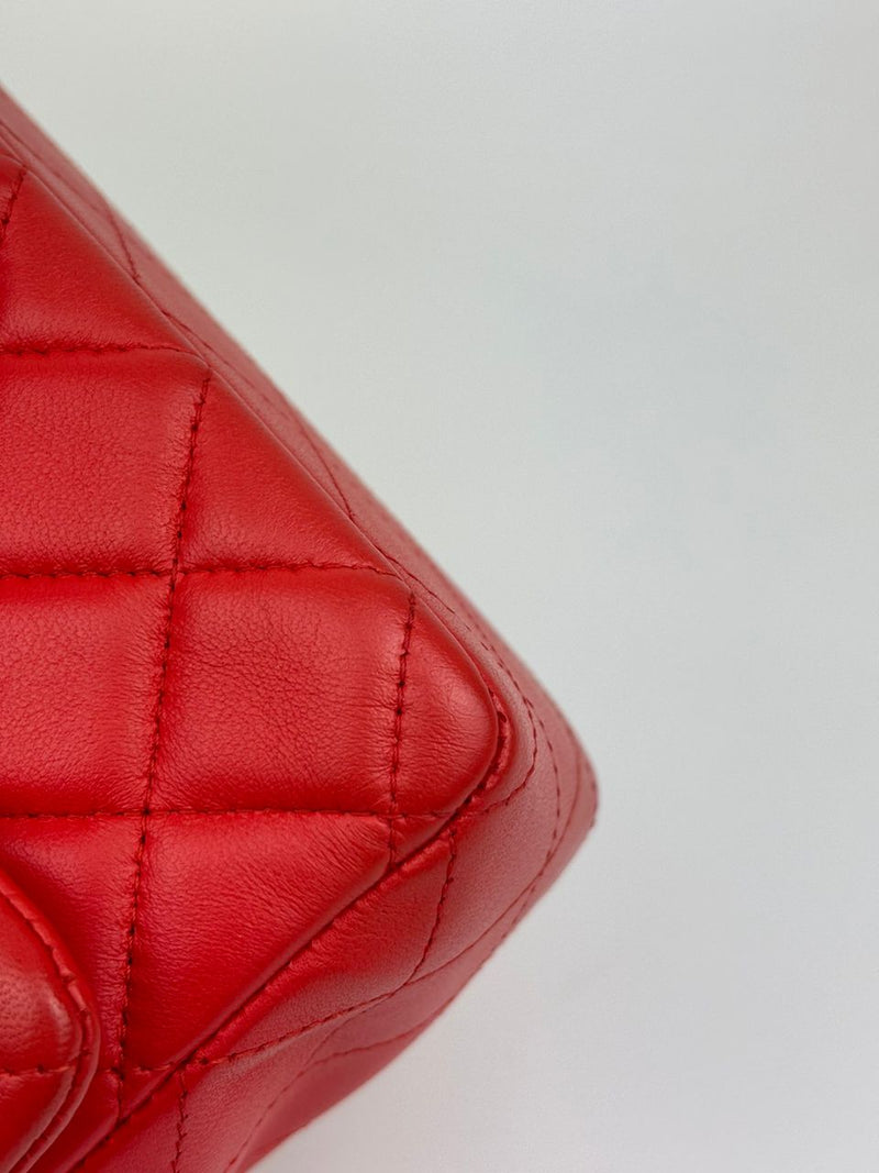 Classic Mini Rectangular Flap in Red Lambskin GHW