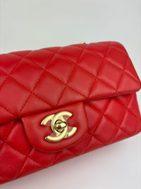 Classic Mini Rectangular Flap in Red Lambskin GHW