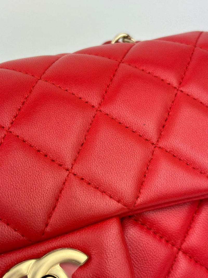 Classic Mini Rectangular Flap in Red Lambskin GHW