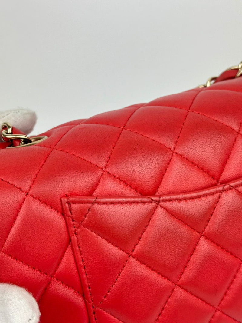 Classic Mini Rectangular Flap in Red Lambskin GHW