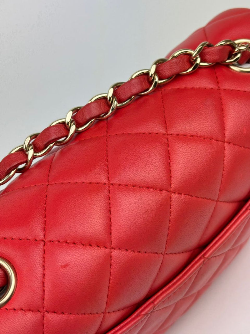 Classic Mini Rectangular Flap in Red Lambskin GHW