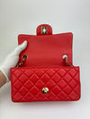 Classic Mini Rectangular Flap in Red Lambskin GHW