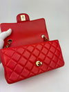 Classic Mini Rectangular Flap in Red Lambskin GHW