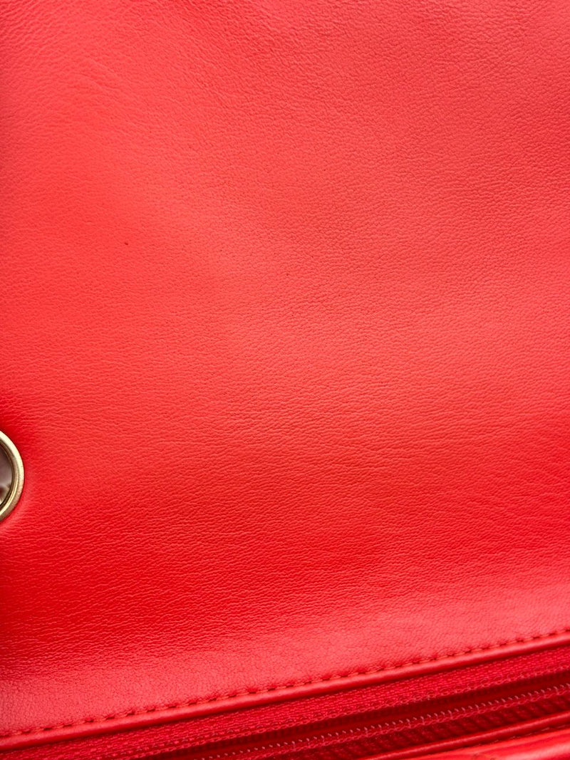 Classic Mini Rectangular Flap in Red Lambskin GHW