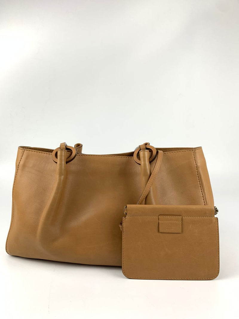 Tan Calfskin Shoulder Tote