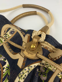 Multicolor Gancini Floral Print Denim Shoulder Bag