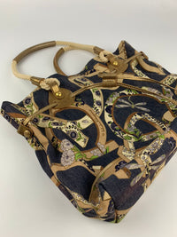 Multicolor Gancini Floral Print Denim Shoulder Bag