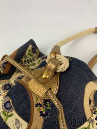 Multicolor Gancini Floral Print Denim Shoulder Bag