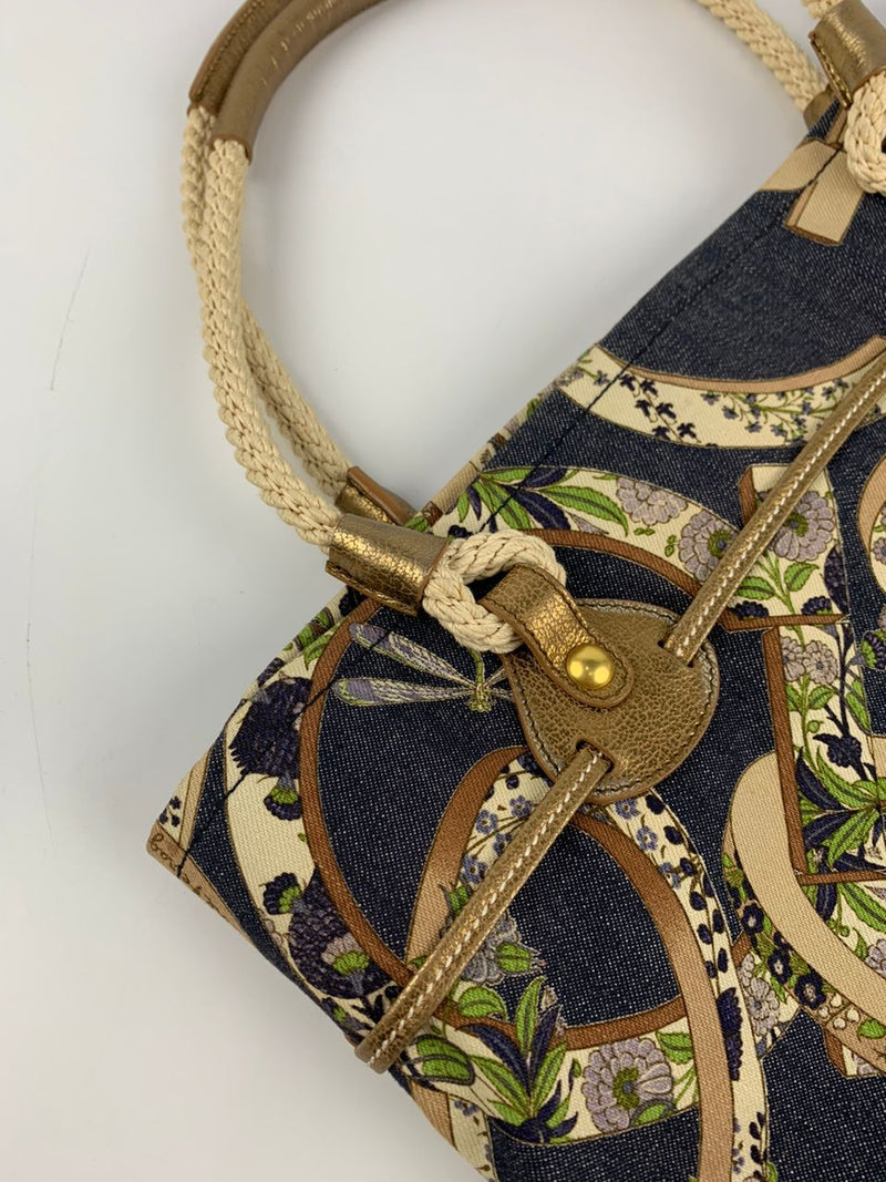 Multicolor Gancini Floral Print Denim Shoulder Bag