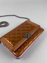 Rose / Lilac Pink Metallic Calfskin Wallet on Chain WOC SHW