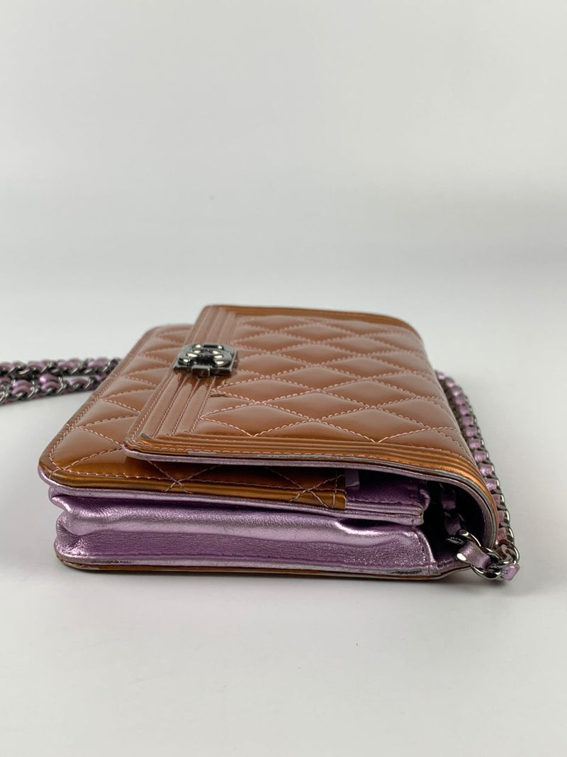 Rose / Lilac Pink Metallic Calfskin Wallet on Chain WOC SHW