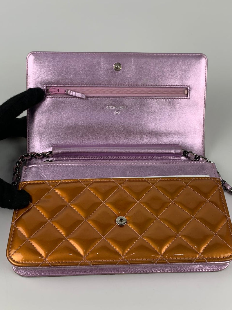 Rose / Lilac Pink Metallic Calfskin Wallet on Chain WOC SHW