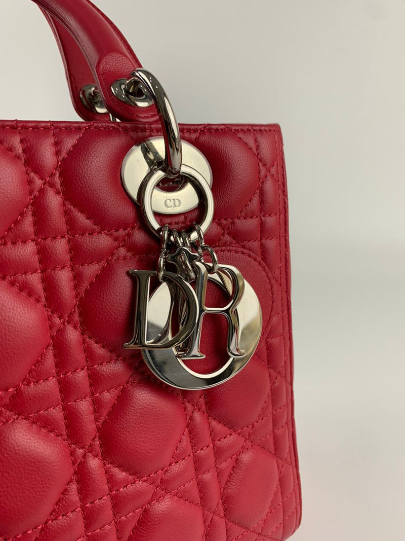 Lady Dior Medium in Red Lambskin SHW