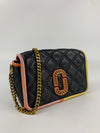 Black Colourblock Grained Calfskin Quilted Double Stitched The Status Flap Crossbody