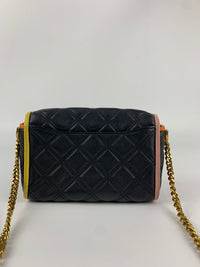 Black Colourblock Grained Calfskin Quilted Double Stitched The Status Flap Crossbody