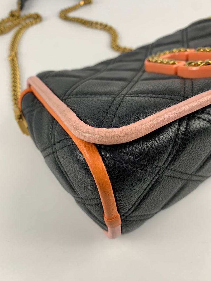 Black Colourblock Grained Calfskin Quilted Double Stitched The Status Flap Crossbody