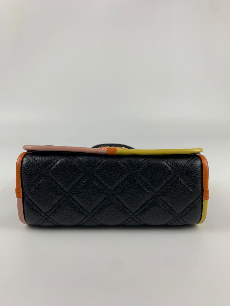 Black Colourblock Grained Calfskin Quilted Double Stitched The Status Flap Crossbody