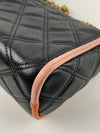 Black Colourblock Grained Calfskin Quilted Double Stitched The Status Flap Crossbody