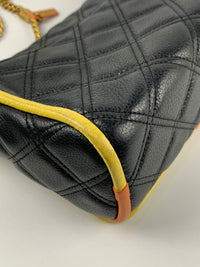 Black Colourblock Grained Calfskin Quilted Double Stitched The Status Flap Crossbody